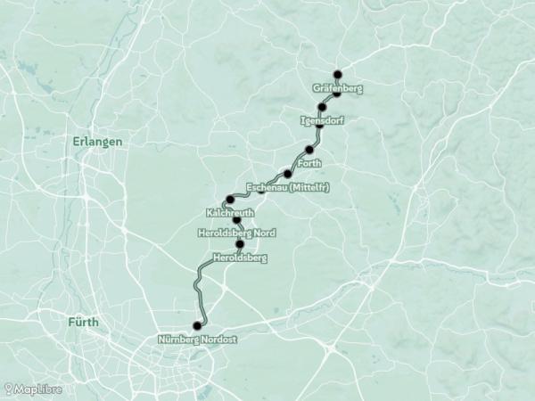 Map 'Live: Regionalbahn RB 21: Nürnberg Nordost - Gräfenberg'